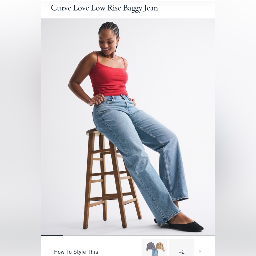 Abercrombie Curve Love Low Rise Baggy Jeans - Blue